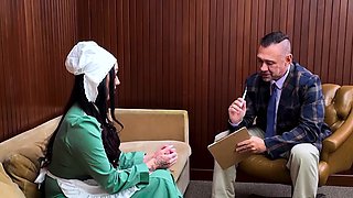 Amish hottie milks doctors big white cock on therapy