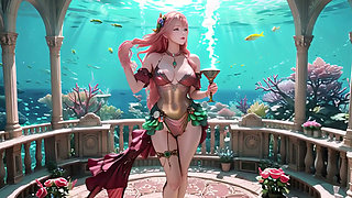 Deep Sea Fantasy! The Pink-Haired Mermaid Queen lounges in the azure palace.