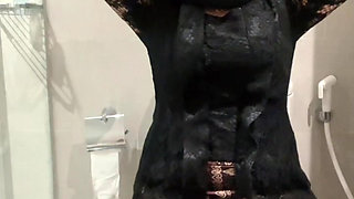 Sexy White Kebaya Hijab Girl Plays in the Toilet Until She Squirts