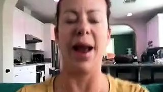 Busty curly brunette with big boobs fucks on couch