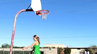 Hot babe with perfect big boobs taking shower