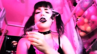 Small titted brunette Sharron with glasses masturbates