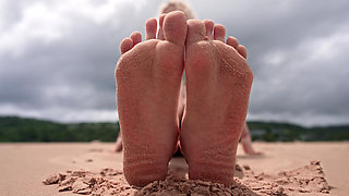 Worship My Feet on Public Beach and Get My Permission to Cum
