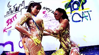 Blonde big boobs, fingering, lesbian kissing