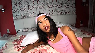 Chocolate Asian ladyboy blowjob and anal