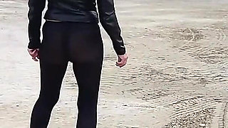 Grandma Is Walking Around a Gravel Pit in Tight Leggings and High Heels!