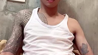 Inked Boy Nipple Tease, Jerking Off, and Cumming
