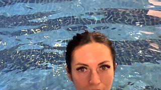 Ahegao Spit on Boobs in Public Pool Bikini