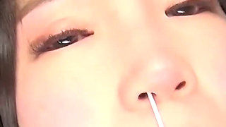 Momoka Arisu Shoves Six Cotton Swabs Into Her Nose and Makes Slime with Her Own Mucus!