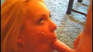 Sexy blonde sucks her mans dick then gets fucked in the ass on dining room floor
