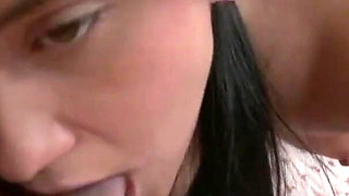 Sweet pigtail brunette teen fucked and milked in the mouth