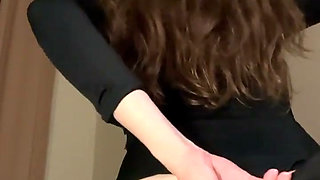 After Walk Creamy Panties - Slim Russian Girl in Black Bodysuit Shows Heavy White Discharge