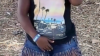 African Ebony Sexy Black Girl Dances in Public with Laughter