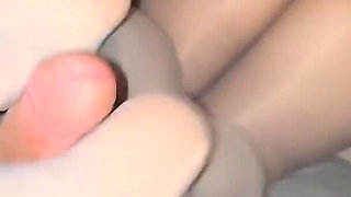 Footjob in Italian Pantyhose