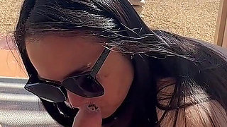 Slutty Kitty Sucks and Rides Yummy Jimmy on the Balcony to Extract His Semen