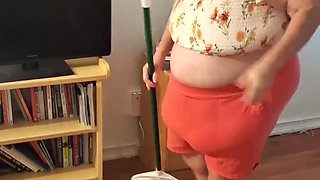 Big Belly Beauty Nurse Vick Cleans up Messy Floor