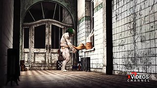 Super hot gorgeous woman gets fucked hard by an ominous clown in an abandoned clinic
