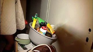 Glasses Cute Brunette Slurps Big Cock on Toilet