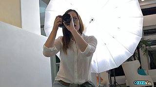 Cute Blonde and Brunette Teens Lure Camerawoman into Lesbian Threesome