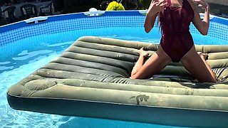 Red Lingerie Leads to Hardcore Anal by the Pool