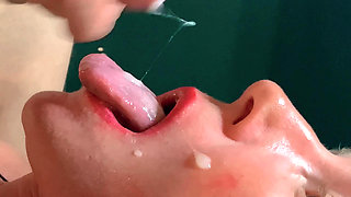 FORESKIN: She gags from huge amounts of sperm , going down her throat CLOSEUP