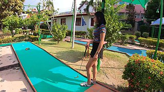 Asian amateur babe flaunts her mini in nature's playground
