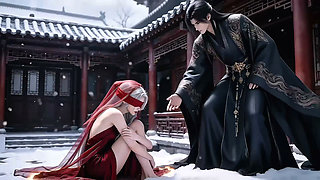 A Chinese Classical Beauty with Skin as White as Snow, Dressed in Red and with White Hair. Blowjob, Cum,episode-1, Ai-generated