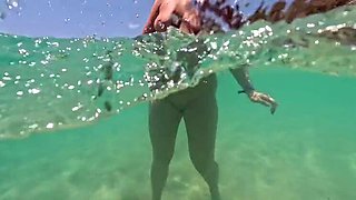 Emma Voyeur Naked Underwater Beach Tease - Big Booty MILF Flashing Tits & Pussy in Ocean