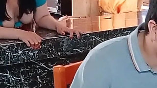 My Cuckold Husband Works While My Stepson Fucks Me in the Kitchen No