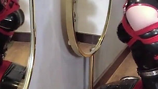 Mz30 - Latex Girl, Bound by Red Rope, Admiring Herself in Front of a Mirror