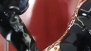 Latex Rubber Petting- Curvy MILF and Her Submissive Guy - Polishing Oiling and Petting in the Plane