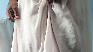 Masterbating in wet pink seethrough silk fleared chiffon skirt