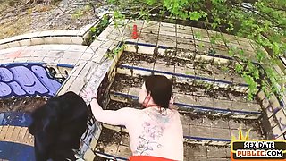 Public amateur Euro MILF with tattoos smashed outdoor