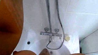 Big-Ass Black Teen's Solo Shower Footjob on Webcam