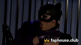Fierce Catwoman in Sexy Cosplay Uniform Delivers Brutal Pounding to Jokers Tight Hole Before