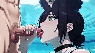 Reze Chainsaw Man Blowjob: Denji Gets Poolside Reward - Hentai ASMR 60fps Part 1