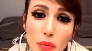 Sexy brunette wearing stockings masturbates webcam