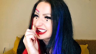 Dominatrix Nika indulges in her food fetish by chewing gummies