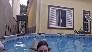 Your naked slut neighbor showing off in the pool for you