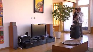 Ultra Cute Blonde Teen in Hot Threesome with Blowjob and Double Penetration
