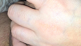 Damn, step mom does a strong and quick handjob on step son big dick