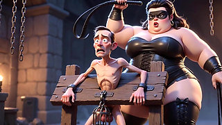 Fat Dominatrix Whips Slaves Caged Penis - Extreme Humiliation