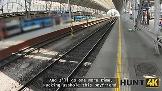 Hunt4k. blonde stunner gargled a cock in the teach station toilet!