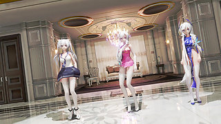 [mmd] Triple Happy Glory Step White Silk Jk Student Girl Cheongsam Striptease