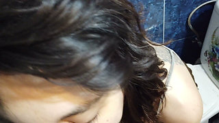 Quick Blowjob in the Bathroom at My Parents' Place-we Almost Got Caught.