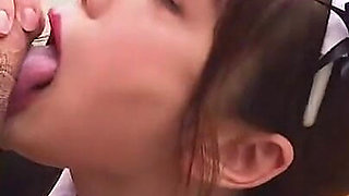 Miss Maid Gives Blowjob to Two Guys at Once
