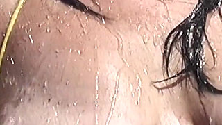 Sexy outdoor bikini tease! Britney's bikini car wash & water hosed slow-mo jiggly boobs