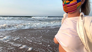 Blonde Amateur with Big Tits Is Walking Without a Bra