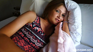 Cute little stepsis rides her stepbrother's big fat cock
