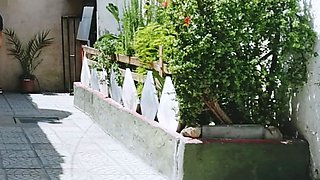 naked girl has sex with a stranger outdoors in public